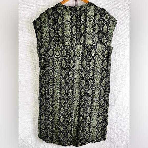 Anthropologie Rachel Tunic Dress Women Small Green Black Snakeskin Print Shift - Picture 15 of 16